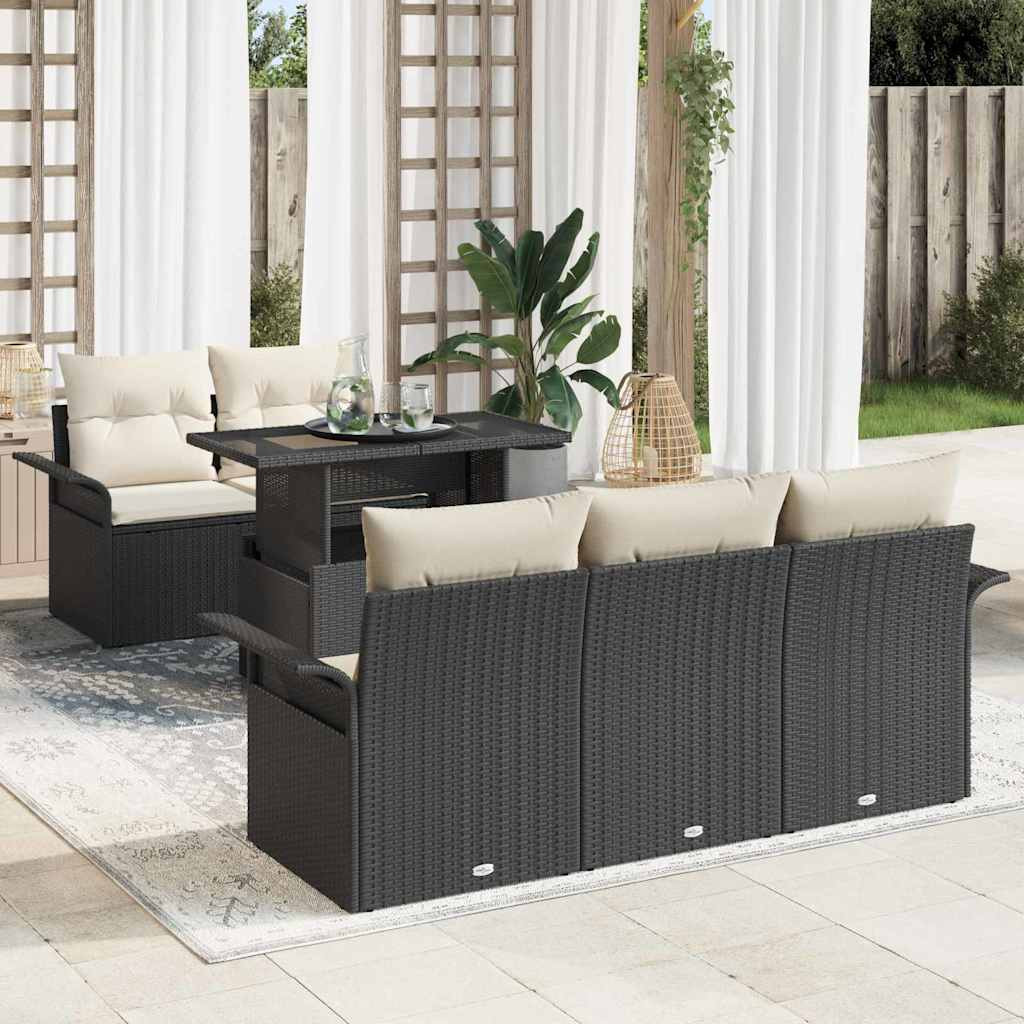 vidaXL Gartensofa-set mit Kissen 6 pcs Schwarz Poly Rattan