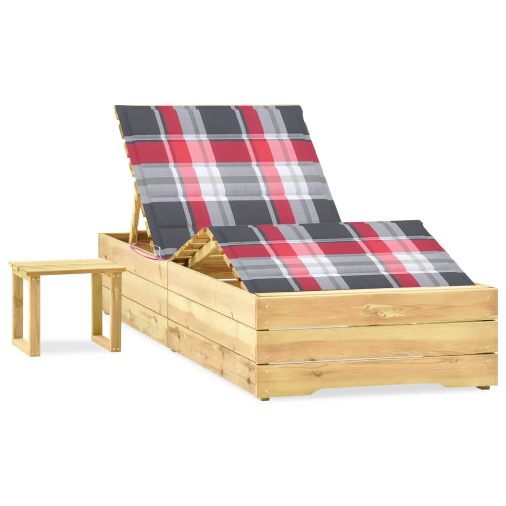 vidaXL Garten-Sonnenliege mit Tisch und Auflage Kiefer Imprägniert