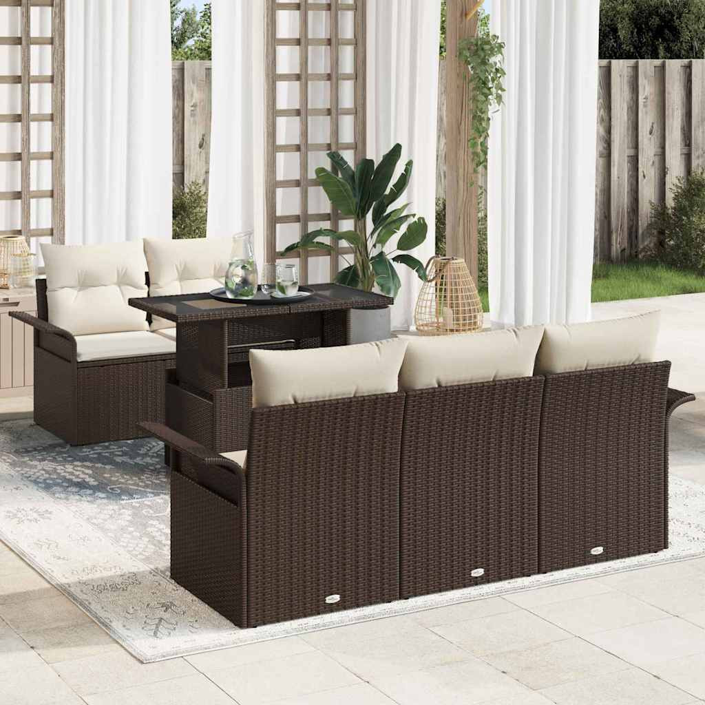 vidaXL Gartensofa-set mit Kissen mit Speicher 6 pcs Braun Poly Rattan