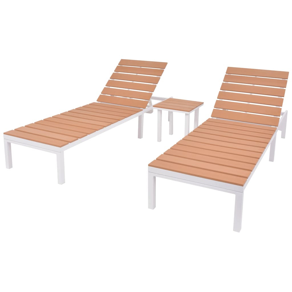 vidaXL Sonnenliegen 2 Stk. mit Tisch Aluminium WPC Weiß und Braun