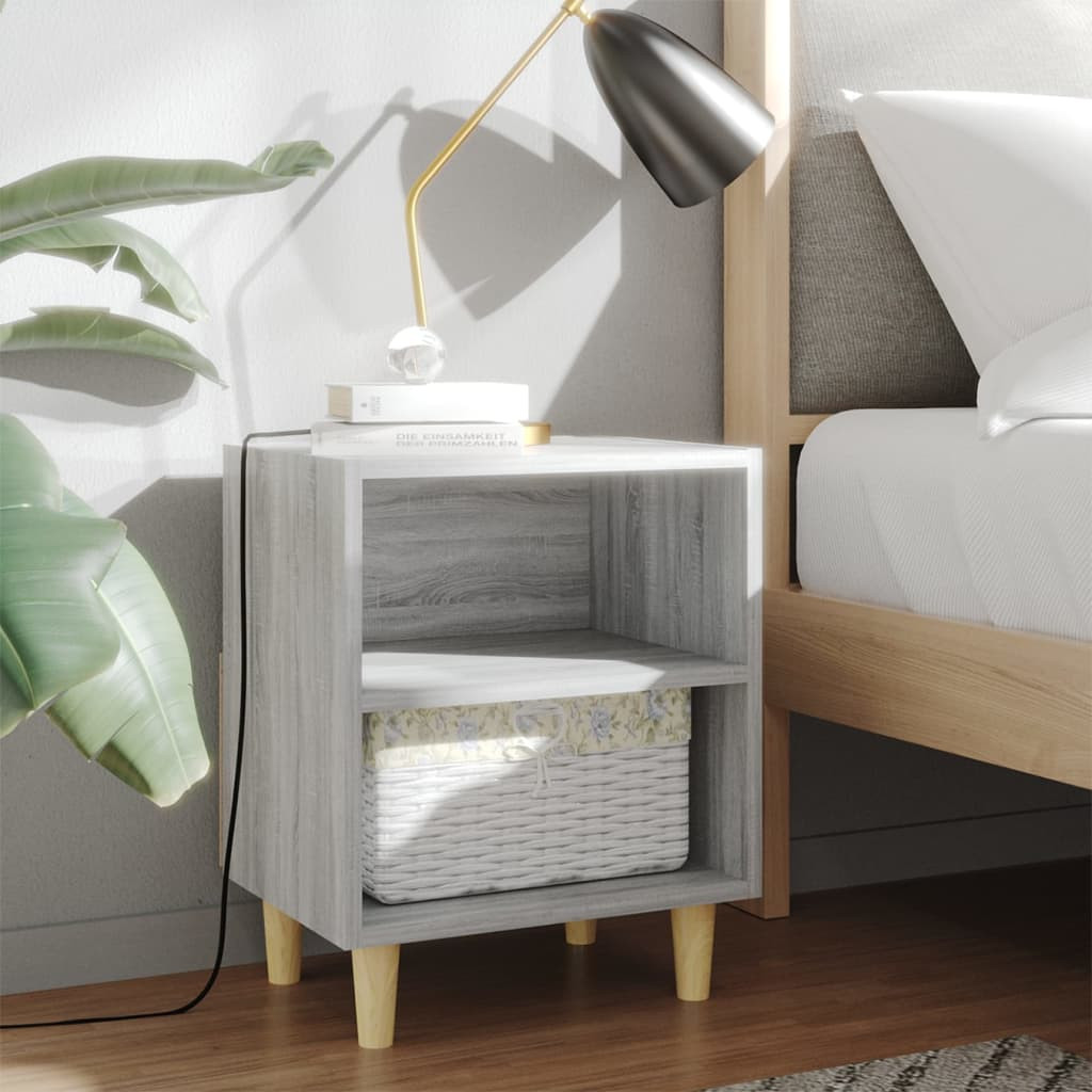 vidaXL Nachttische mit Massivholz-Beinen 2 Stk. Grau Sonoma 40x30x50cm