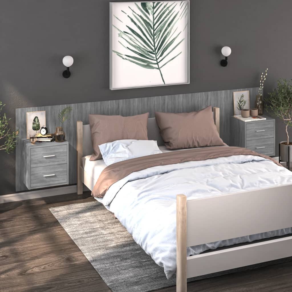 vidaXL Wand-Nachttische 2 Stk. Grau Sonoma