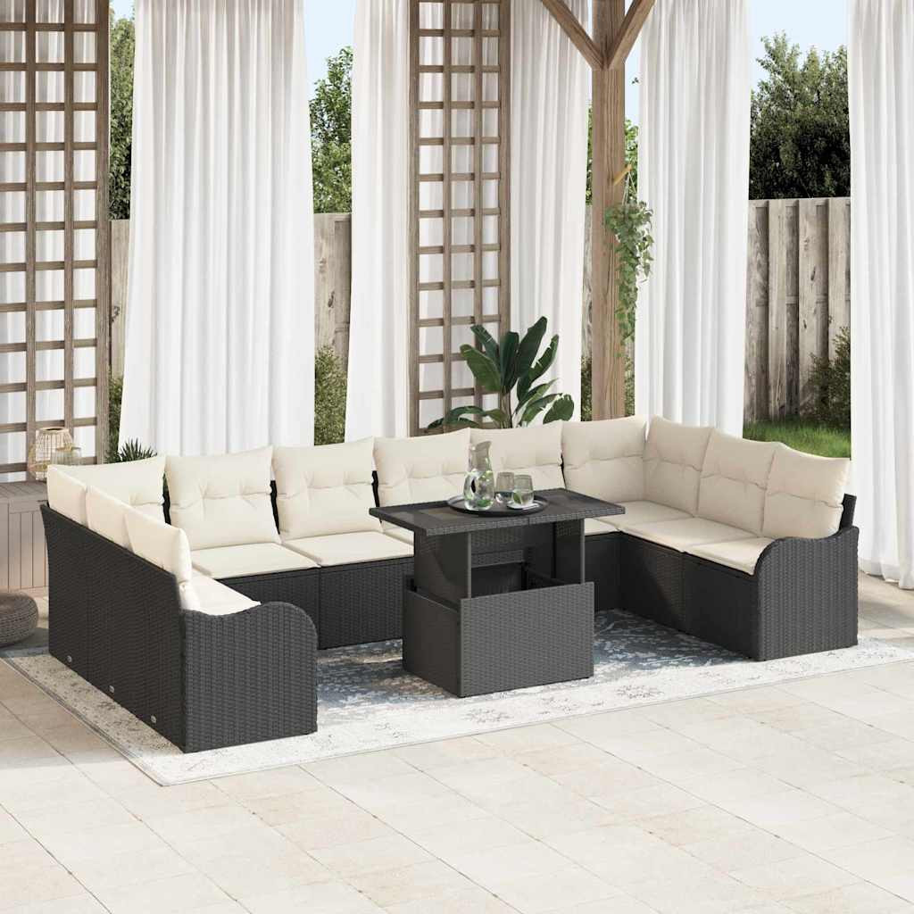 vidaXL Gartensofa-set mit Kissen mit Kissen 11 pcs Schwarz Poly Rattan
