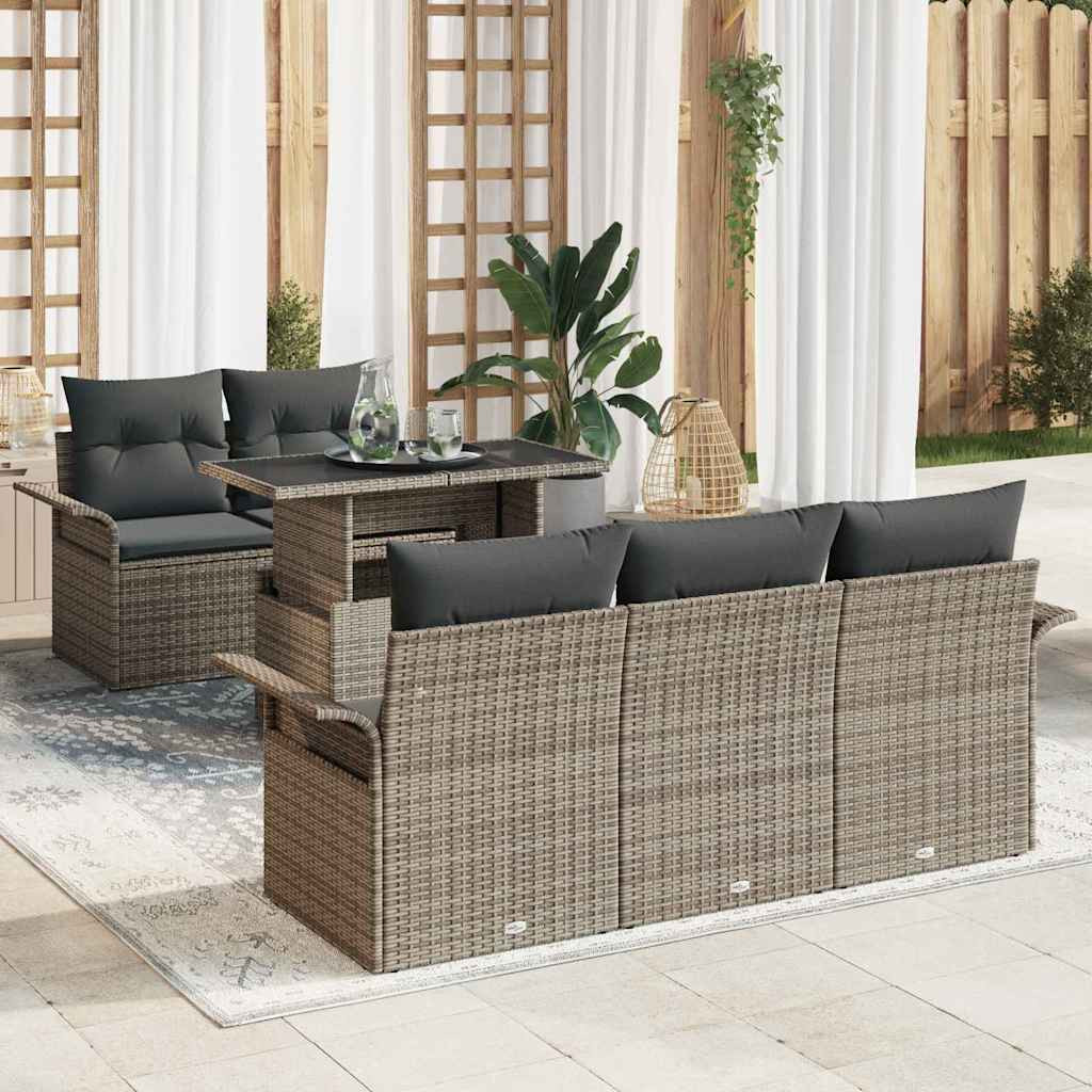 vidaXL Gartensofa-set mit Kissen mit Speicher 6 pcs Grau Poly Rattan