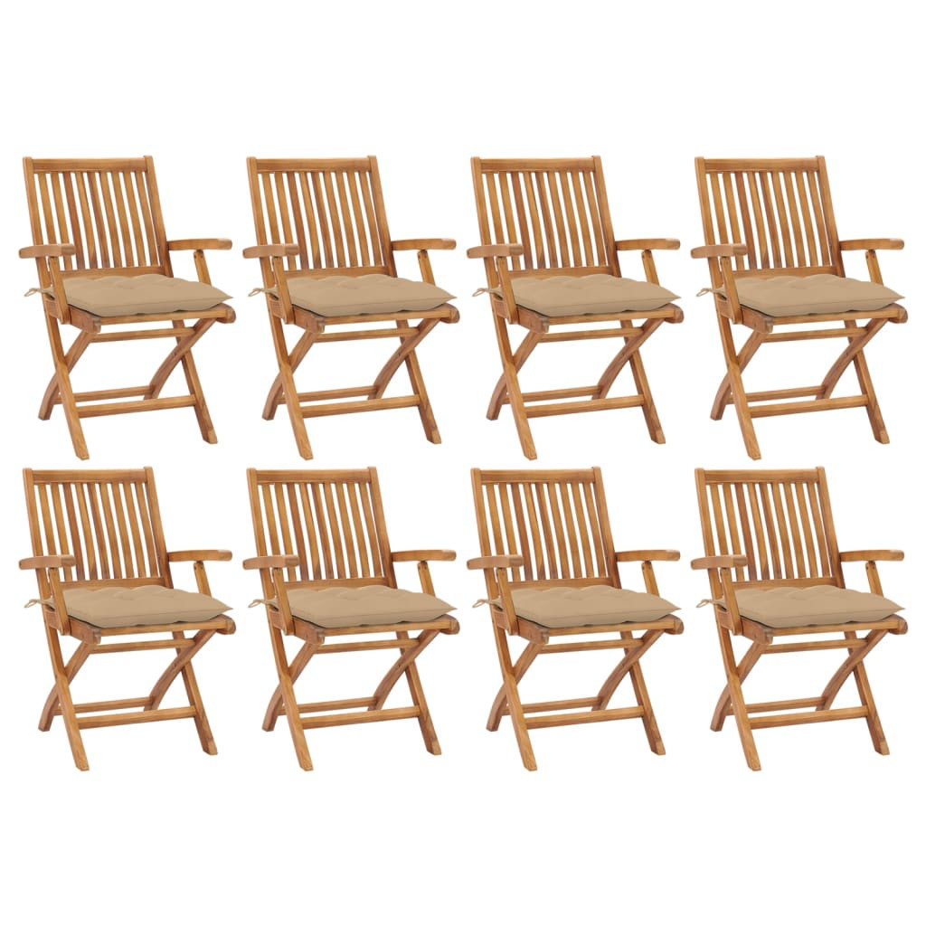 vidaXL Klappbare Gartenstühle mit Kissen 8 Stk. Massivholz Teak