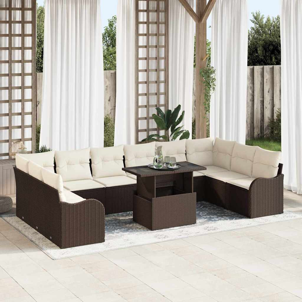 vidaXL Gartensofa-set mit Kissen mit Kissen 11 pcs Braun Poly Rattan