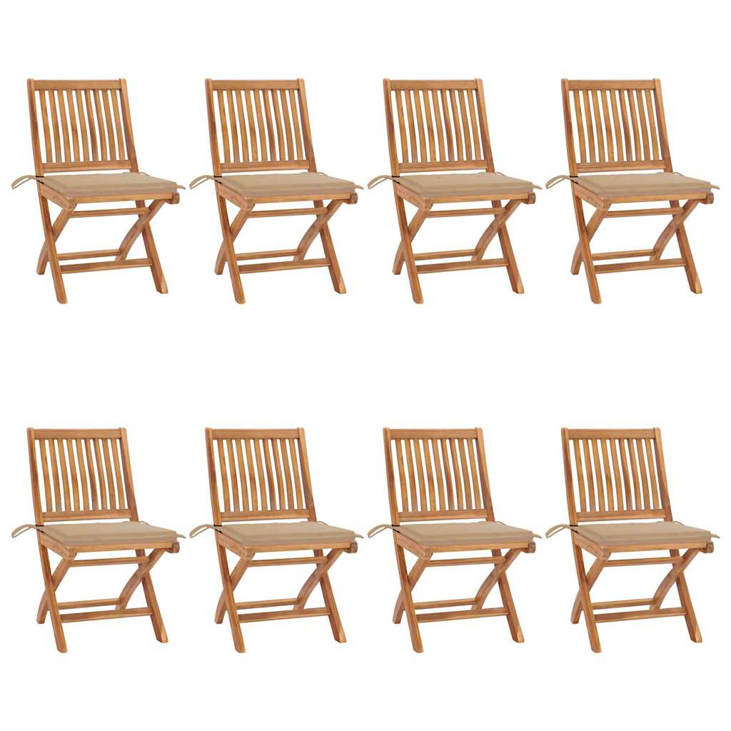 vidaXL Klappbare Gartenstühle mit Kissen 8 Stk. Massivholz Teak