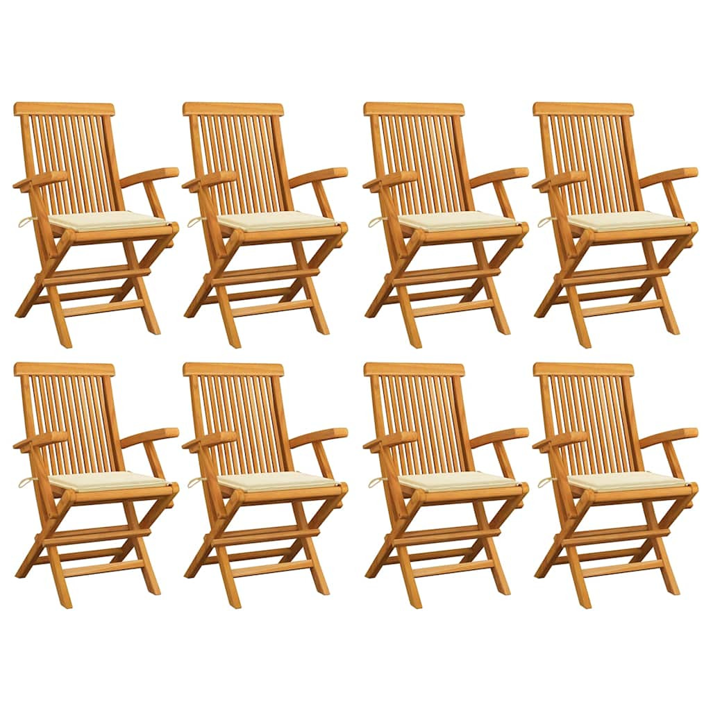vidaXL Gartenstühle mit Creme Kissen 8 Stk. Massivholz Teak