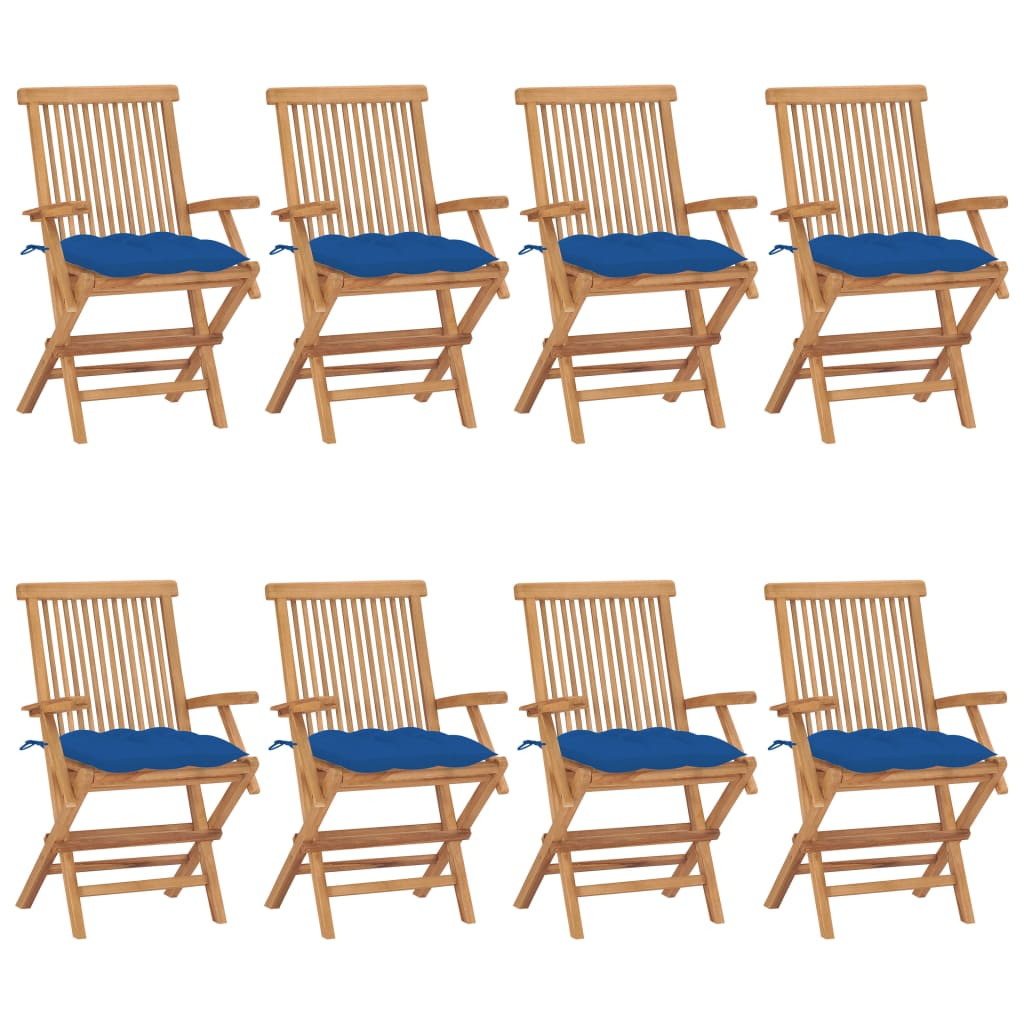 vidaXL Gartenstühle mit Blauen Kissen 8 Stk. Massivholz Teak