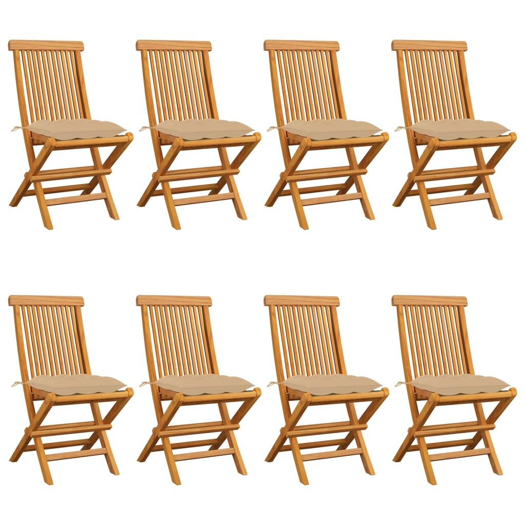 vidaXL Gartenstühle mit Beigen Kissen 8 Stk. Massivholz Teak