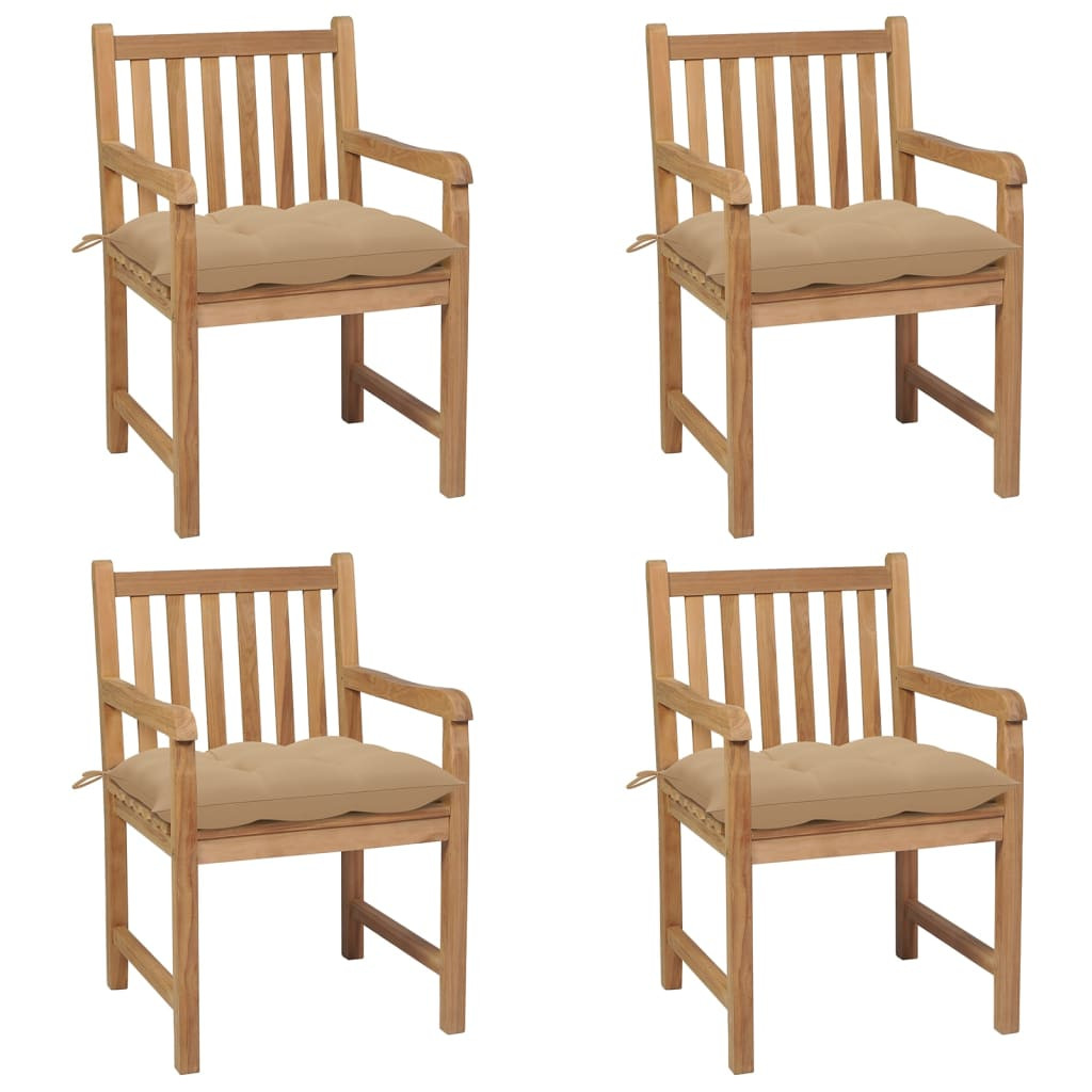 vidaXL Gartenstühle 4 Stk. mit Beigen Kissen Massivholz Teak