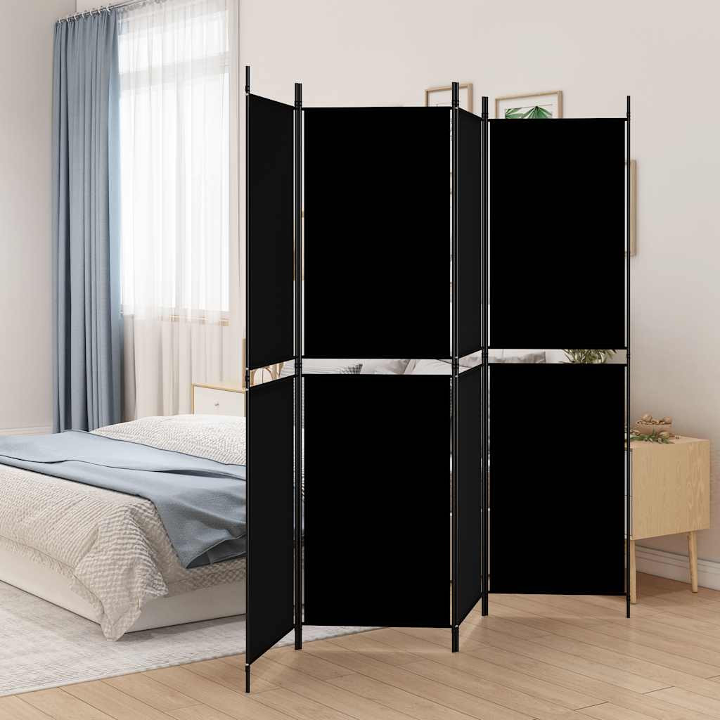 vidaXL 4-tlg. Paravent Schwarz 200x180 cm Stoff