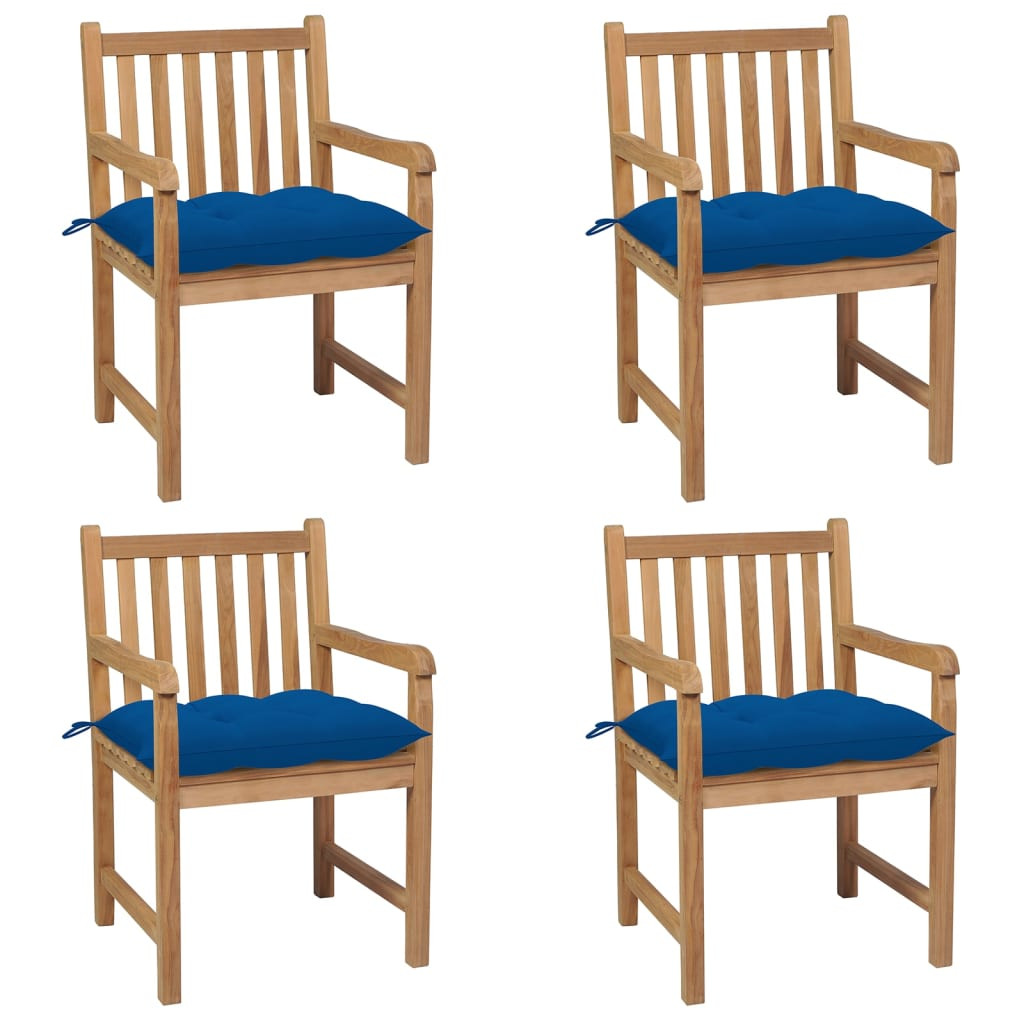 vidaXL Gartenstühle 4 Stk. mit Blauen Kissen Massivholz Teak