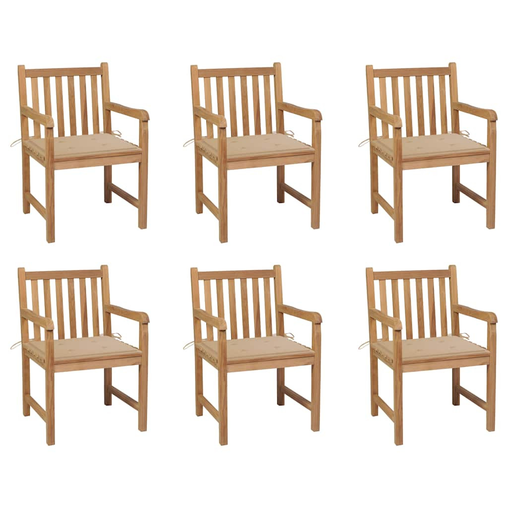 vidaXL Gartenstühle 6 Stk. mit Beigen Kissen Massivholz Teak