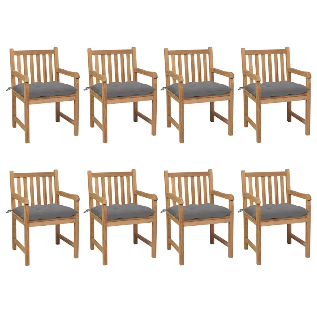 vidaXL Gartenstühle 8 Stk. mit Grauen Kissen Massivholz Teak