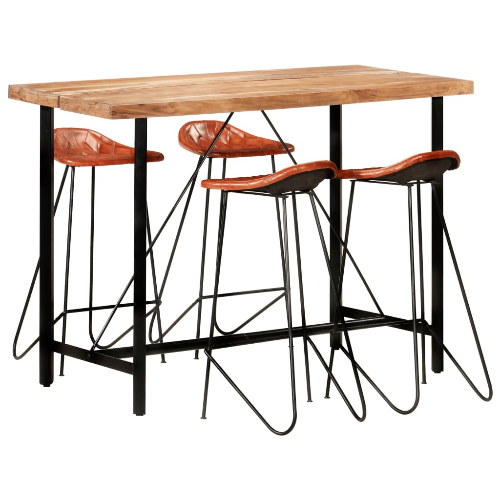 vidaXL 5-tlg. Bar-Set Massivholz und Echtleder