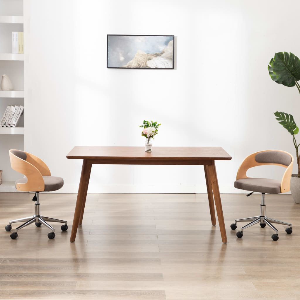 vidaXL Drehbarer Bürostuhl Taupe Bugholz und Stoff