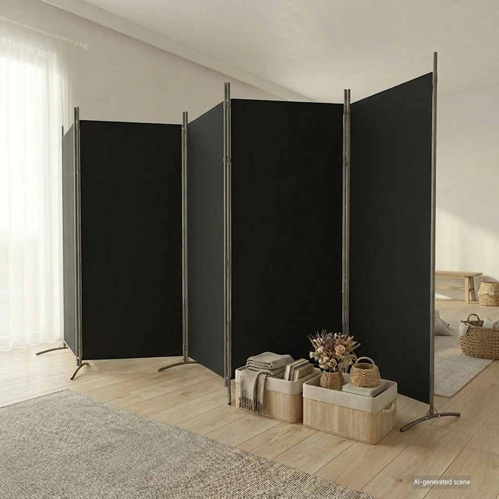 vidaXL 5-tlg. Paravent Schwarz 433x180 cm Stoff
