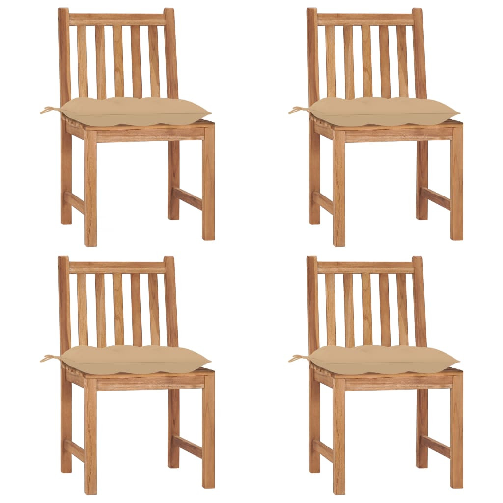 vidaXL Gartenstühle 4 Stk. mit Kissen Massivholz Teak