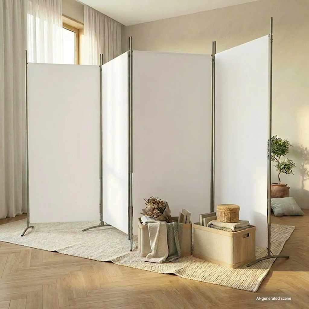 vidaXL 4-tlg. Paravent Weiß 346x180 cm Stoff