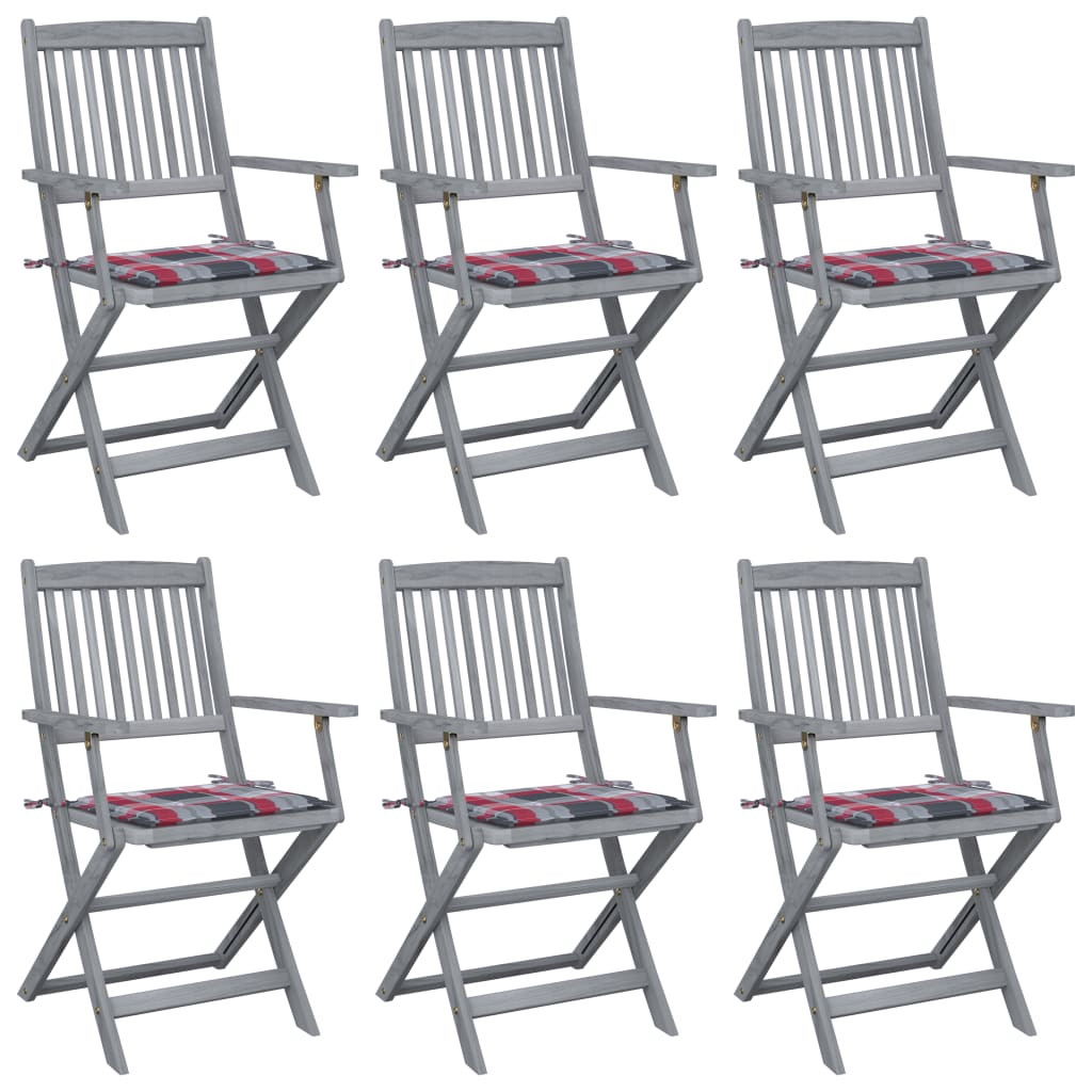 vidaXL Klappbare Gartenstühle 6 Stk. mit Kissen Massivholz Akazie