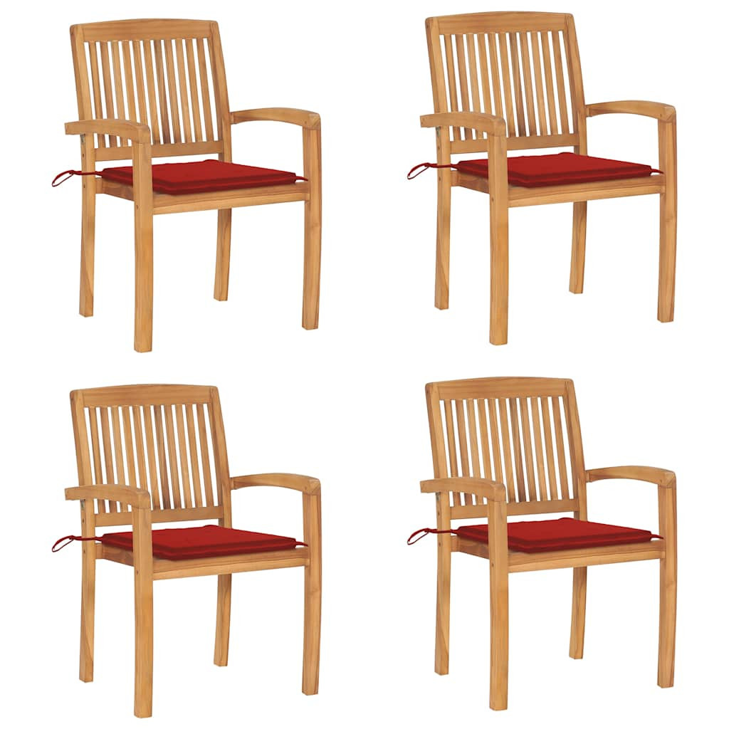 vidaXL Stapelbare Gartenstühle mit Kissen 4 Stk. Massivholz Teak