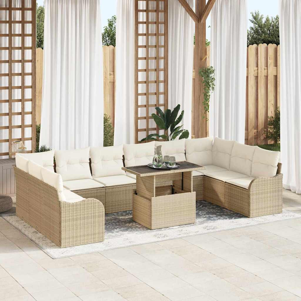 vidaXL Gartensofa-set mit Kissen mit Kissen 11 pcs Beige Poly Rattan