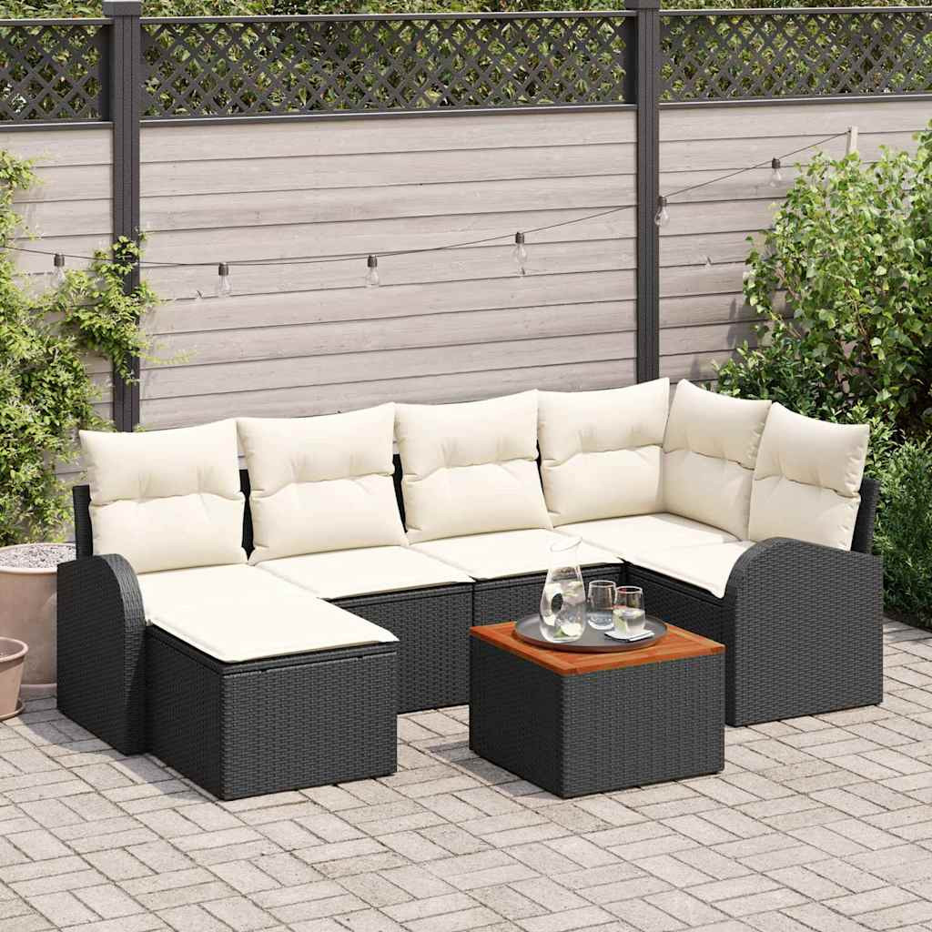 vidaXL Gartensofa-set mit Speicher 7 pcs Schwarz und Creme Poly-Rattan