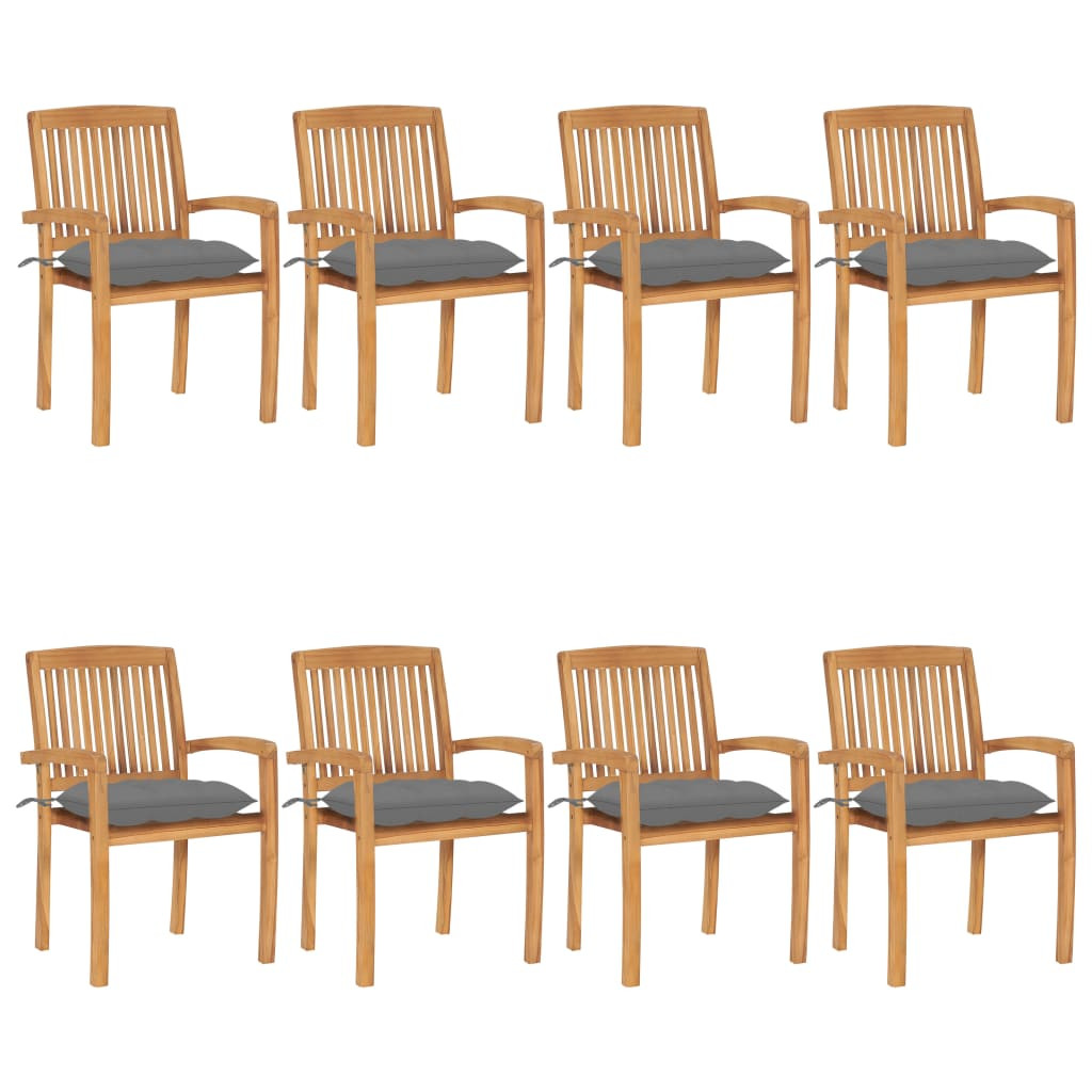 vidaXL Stapelbare Gartenstühle mit Kissen 8 Stk. Massivholz Teak