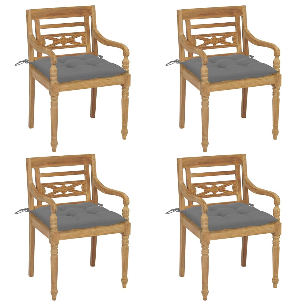 vidaXL Batavia-Stühle mit Kissen 4 Stk. Massivholz Teak