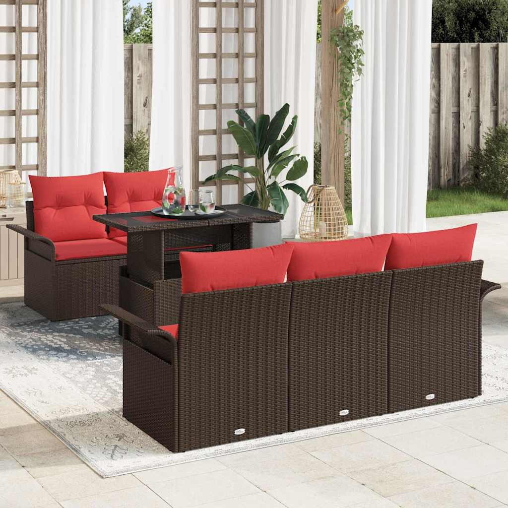 vidaXL Gartensofa-set mit Kissen mit Speicher 6 pcs Braun Poly Rattan