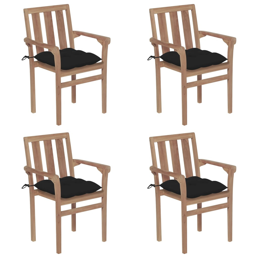 vidaXL Stapelbare Gartenstühle mit Kissen 4 Stk. Massivholz Teak