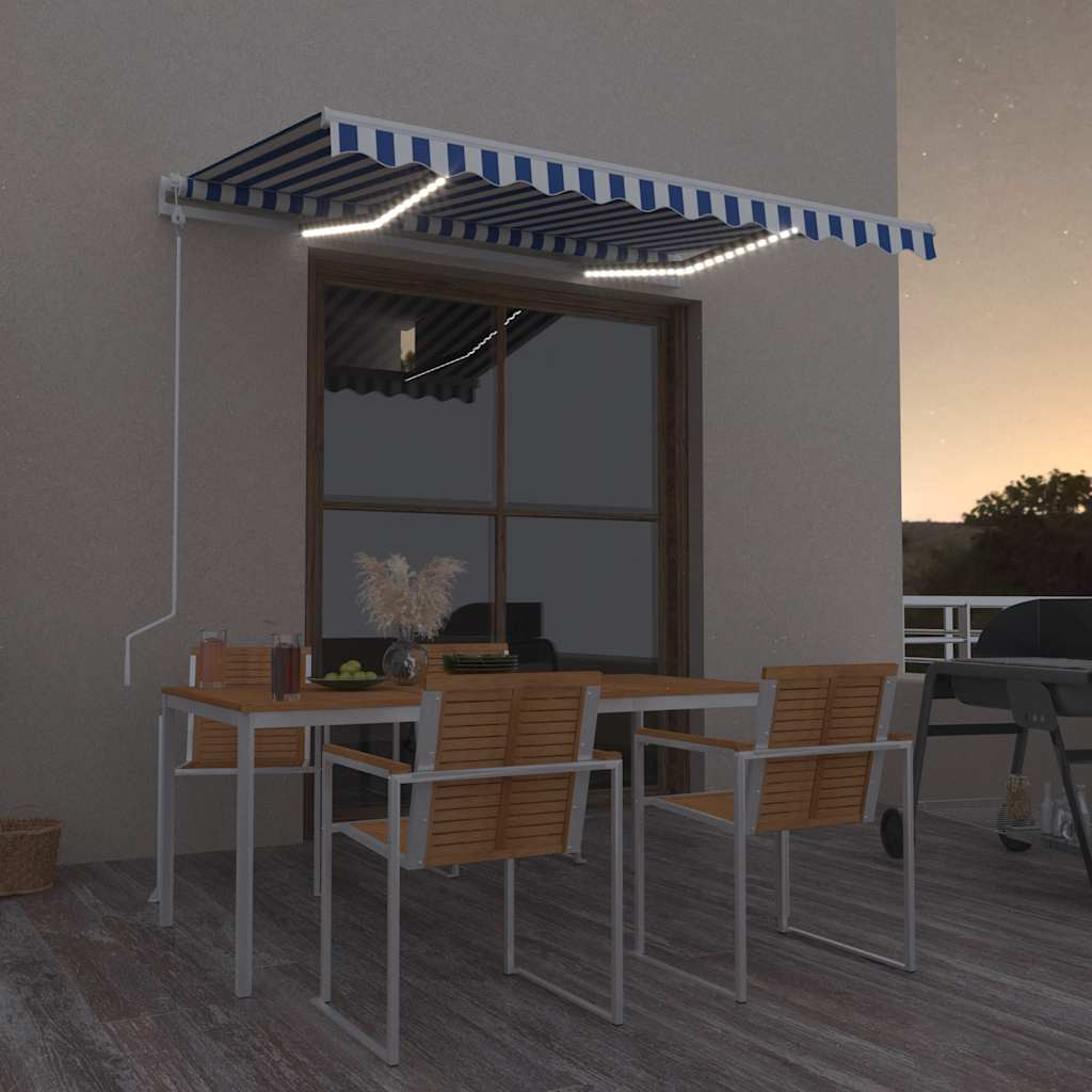 vidaXL Automatische Markise mit LED Windsensor 350x250 cm Blau Weiß
