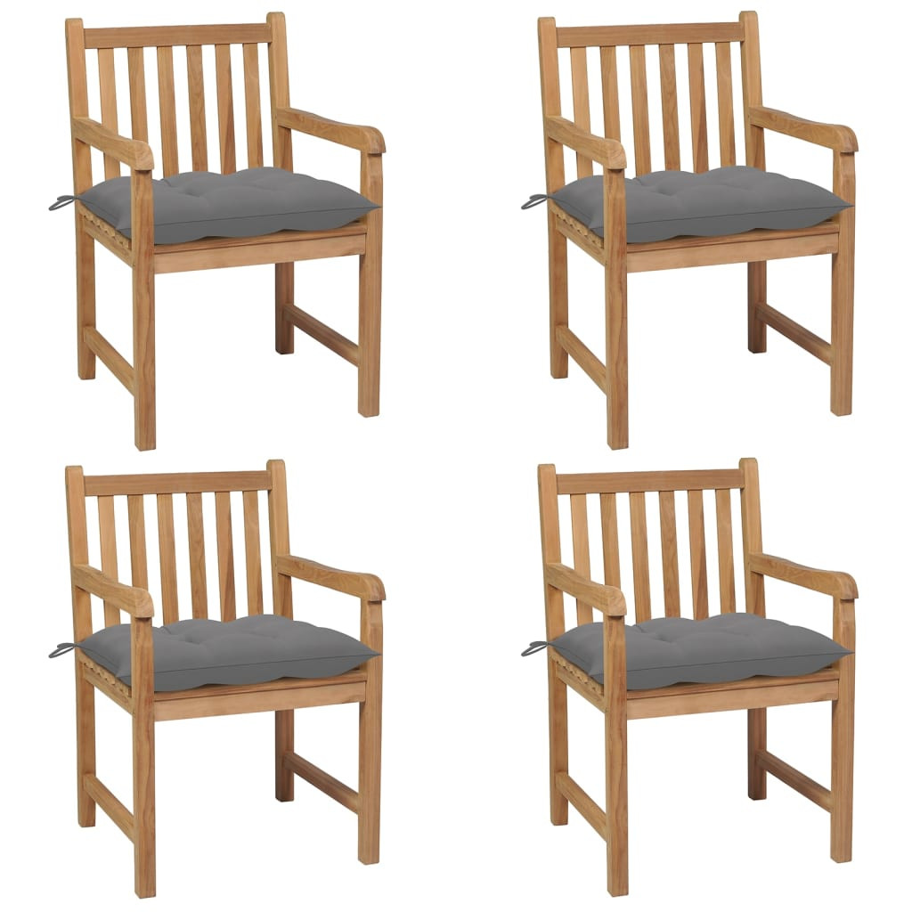 vidaXL Gartenstühle 4 Stk. mit Grauen Kissen Massivholz Teak