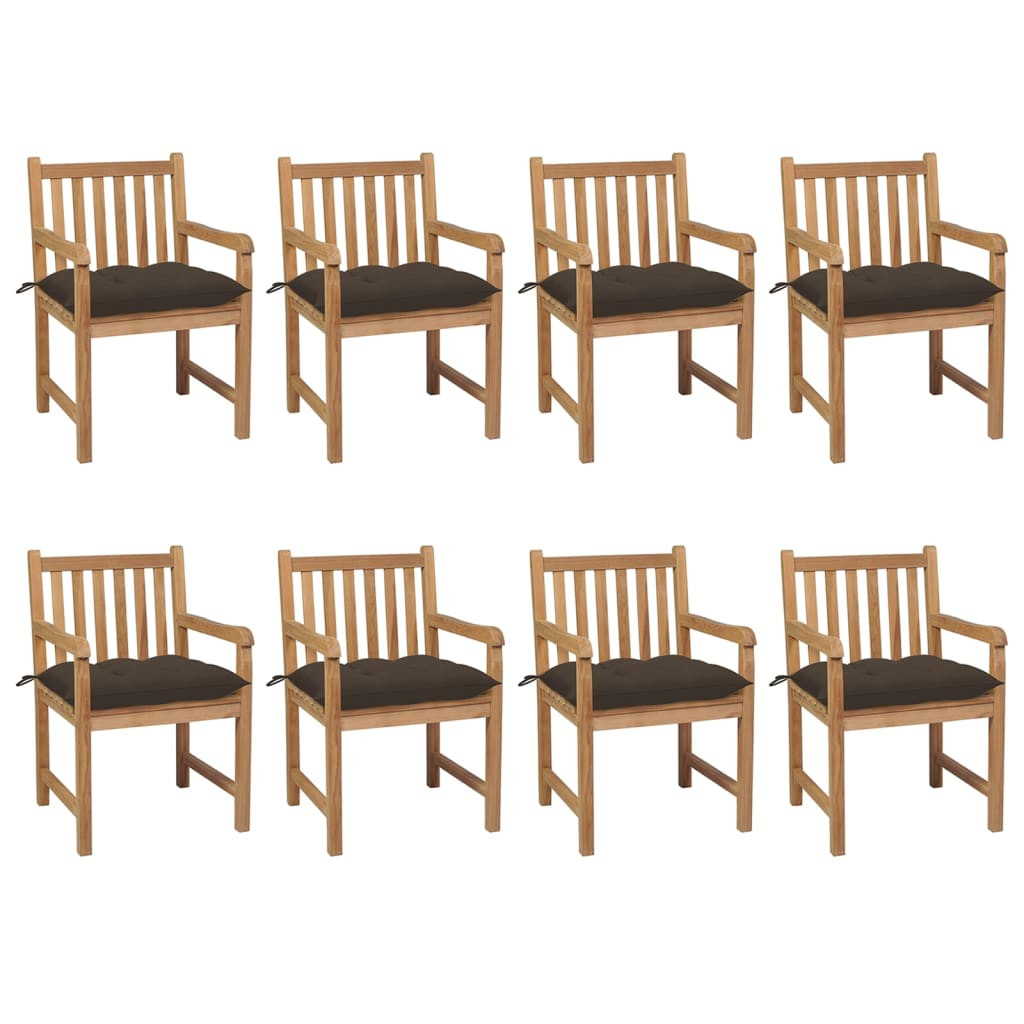 vidaXL Gartenstühle 8 Stk. mit Taupe Kissen Massivholz Teak