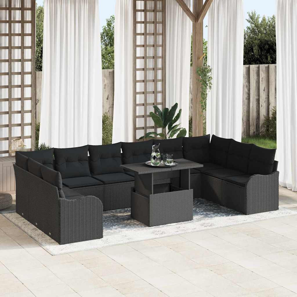 vidaXL Gartensofa-set mit Kissen mit Kissen 11 pcs Schwarz Poly Rattan
