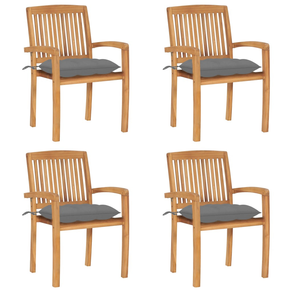 vidaXL Stapelbare Gartenstühle mit Kissen 4 Stk. Massivholz Teak
