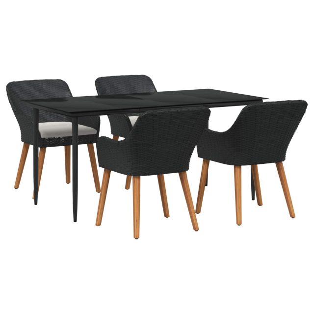 vidaXL Garten Essgruppe mit Kissen 5 pcs Schwarz Poly-Rattan