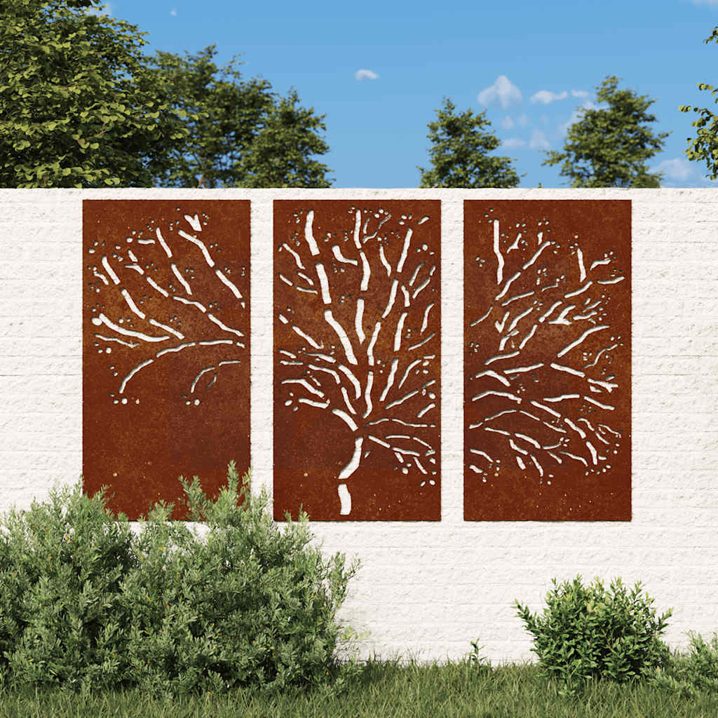 vidaXL 3-tlg. Garten-Wanddeko 105x55 cm Cortenstahl Baum-Design