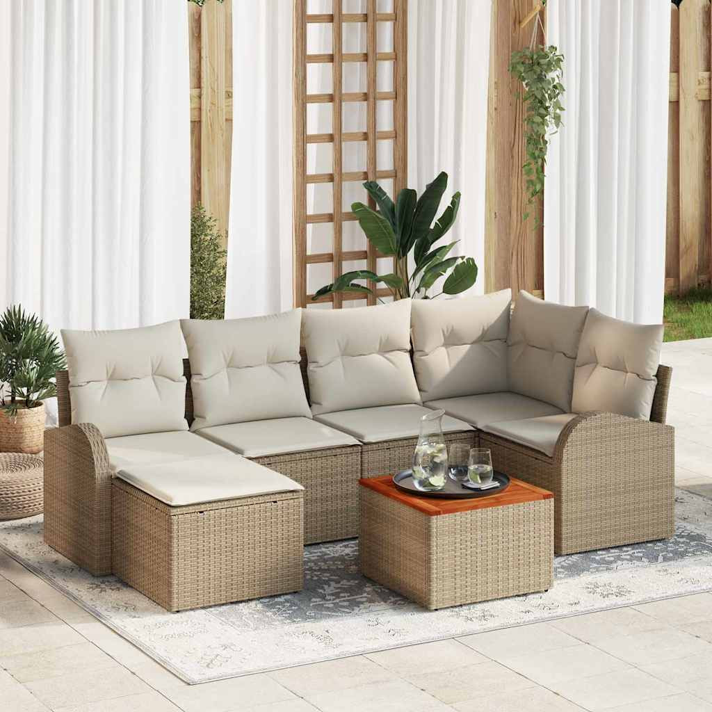 vidaXL Gartensofa-set mit Speicher 7 pcs Beige und Creme Poly-Rattan