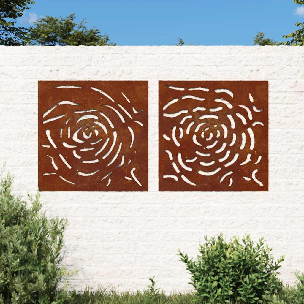 vidaXL 2-tlg. Garten-Wanddeko 55x55 cm Cortenstahl Rosen-Design