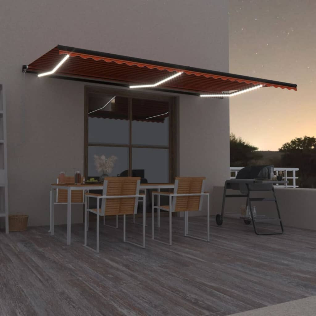vidaXL Markise Manuell Einziehbar mit LED 600x300 cm Orange & Braun