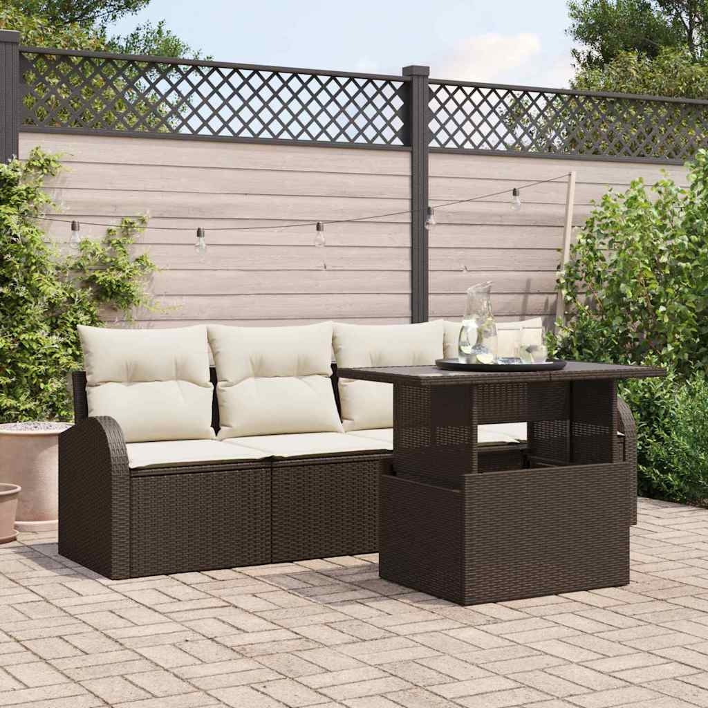 vidaXL Garten-Sofa-Set mit Kissen mit Kissen 5 pcs Braun Poly Rattan