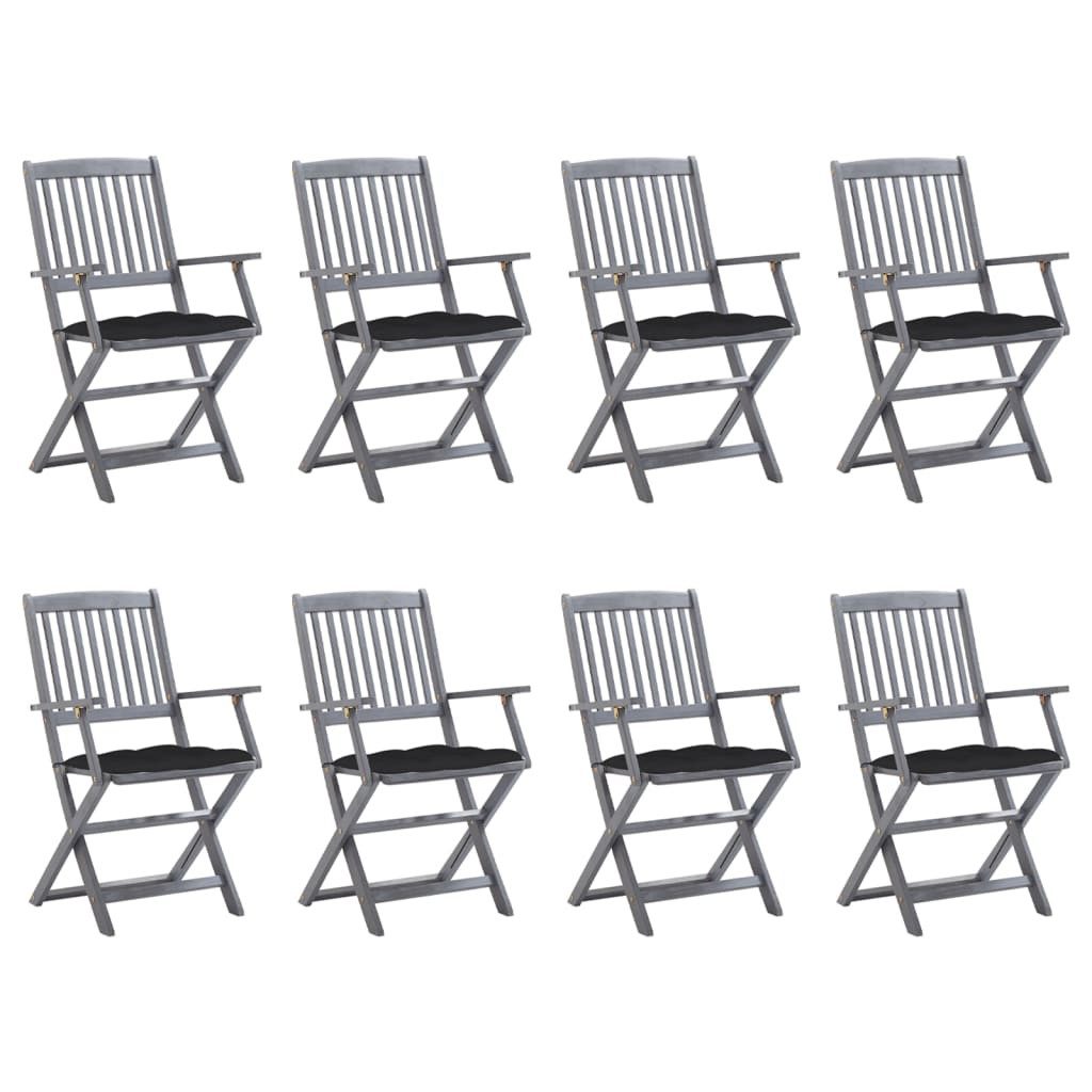 vidaXL Klappbare Gartenstühle 8 Stk. mit Kissen Massivholz Akazie
