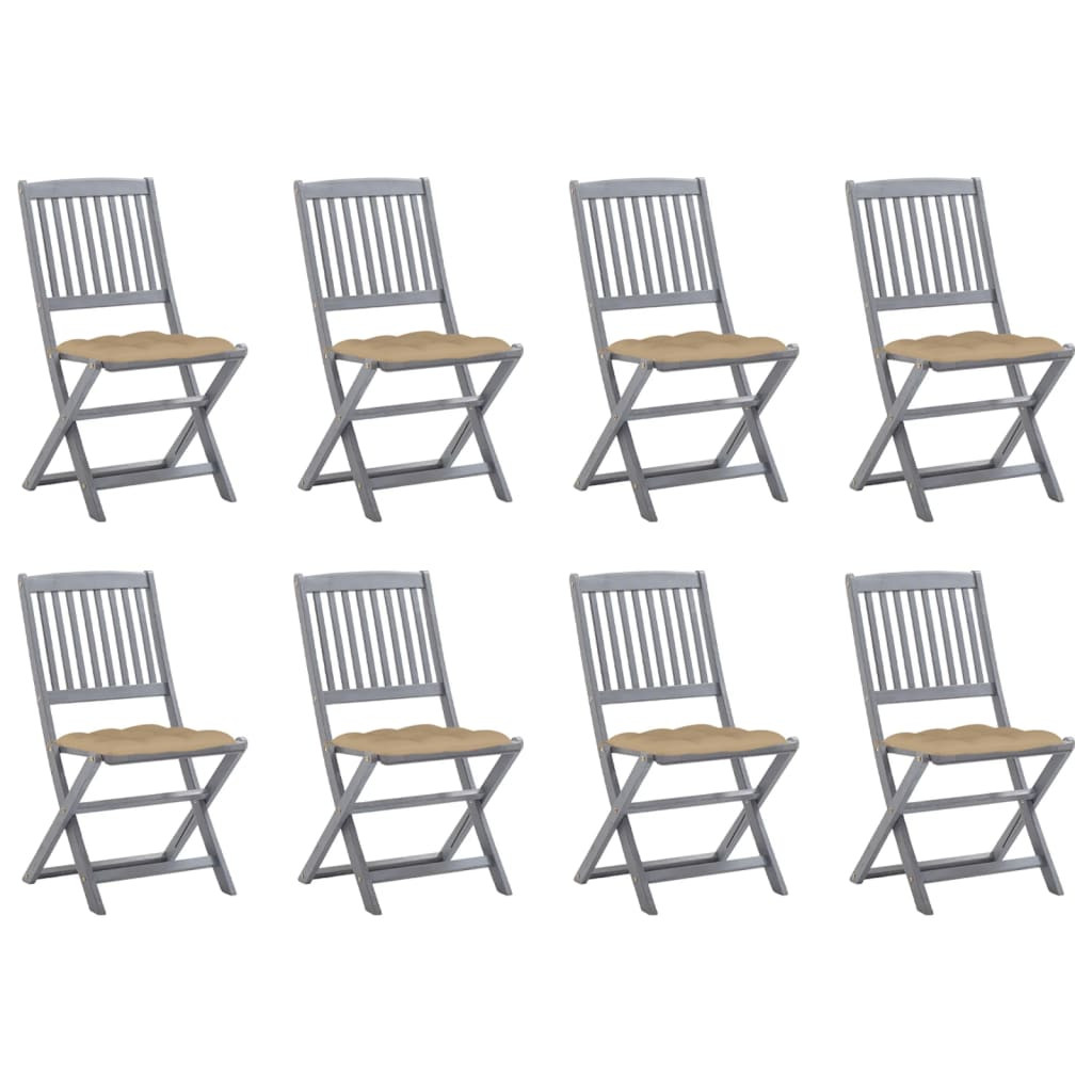 vidaXL Klappbare Gartenstühle 8 Stk. mit Kissen Massivholz Akazie