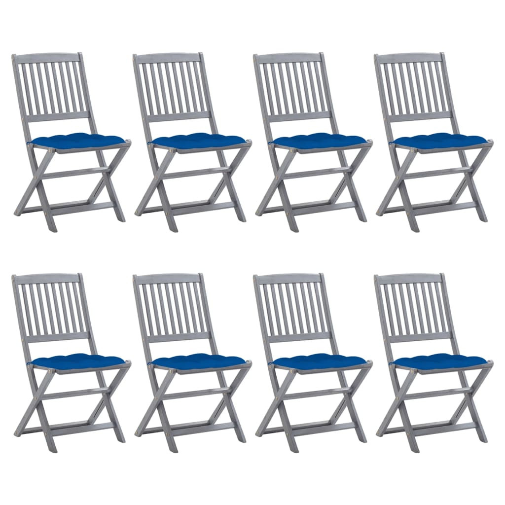 vidaXL Klappbare Gartenstühle 8 Stk. mit Kissen Massivholz Akazie