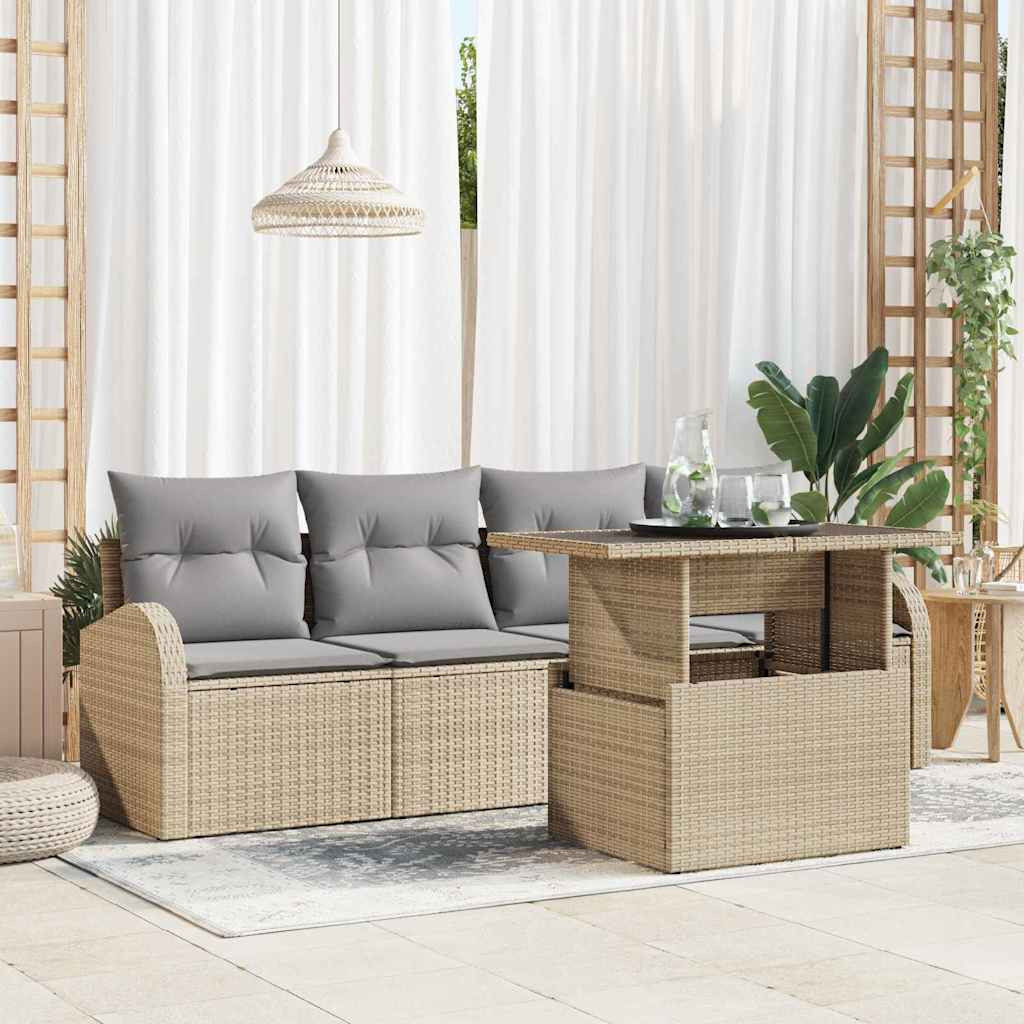 vidaXL Garten-Sofa-Set mit Kissen mit Kissen 5 pcs Beige Poly Rattan