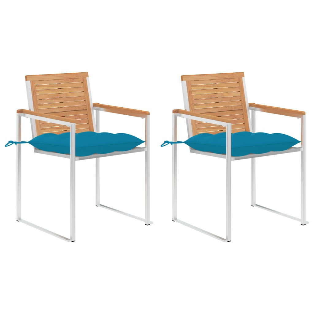 vidaXL Gartenstühle mit Kissen 2 Stk. Massivholz Teak und Stahl