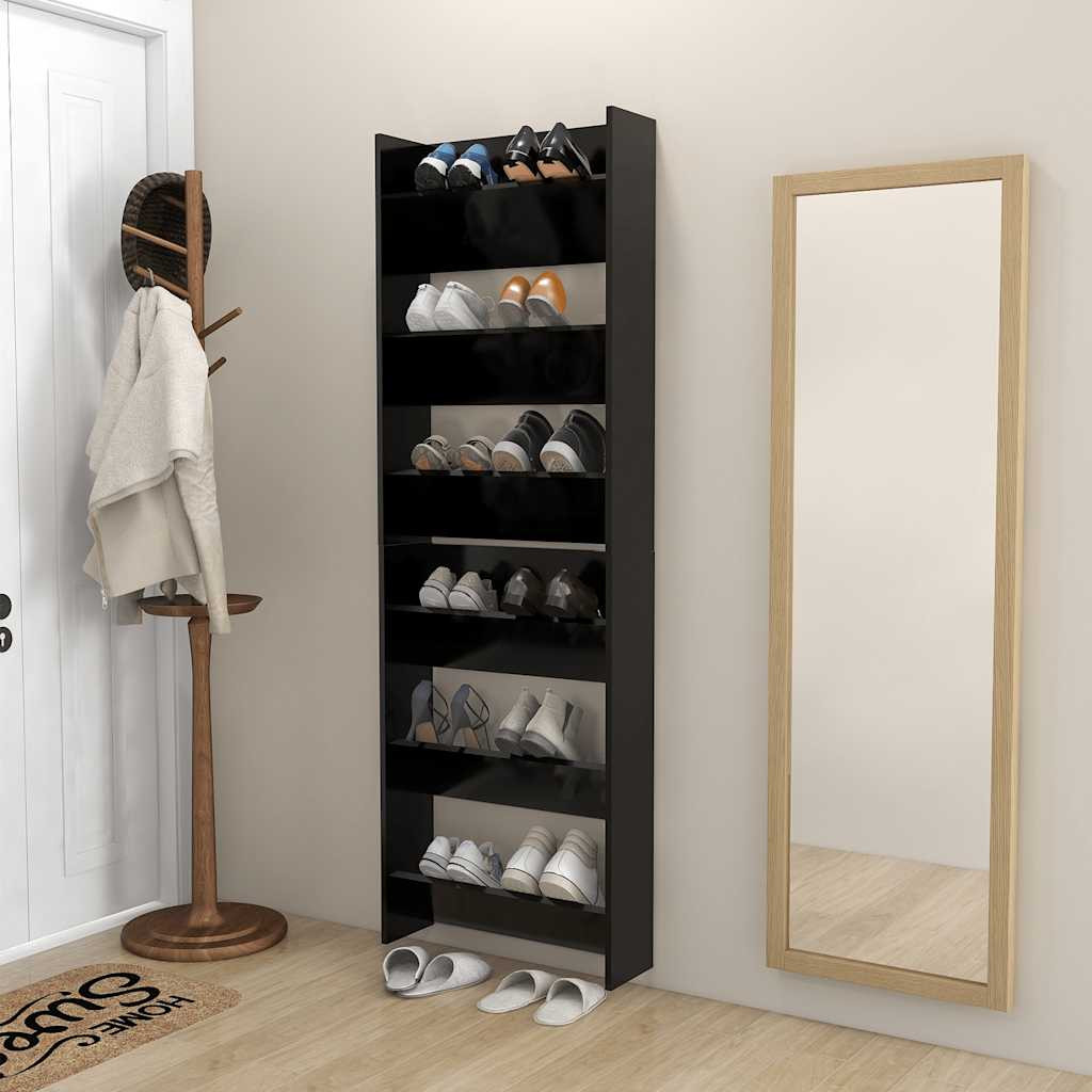 vidaXL Wand-Schuhschränke 2 Stk. Schwarz 60x18x90 cm Holzwerkstoff