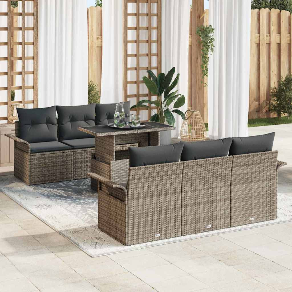 vidaXL Gartensofa-set mit Kissen mit Speicher 7 pcs Grau Poly Rattan